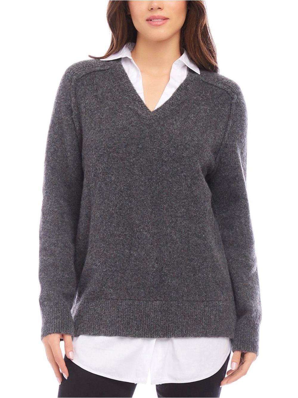 Karen Kane Charcoal Layered V-Neck Tunic Sweater Plus Size 0X